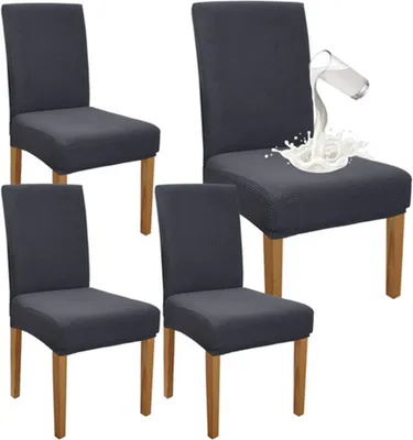 Produktbild von 4 Stück Stuhlhusse Stretch Stuhlbezug Stuhlüberzug Hockerbezug Esszimmer Stuhl Hussen, Dunkelgrau Universal Dehnbar Stuhlhussen