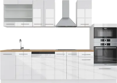 Image de Cuisine Vicco Fame-Line blanc brillant/blanc 300cm avec armoire haute, sans PT, Model 33621