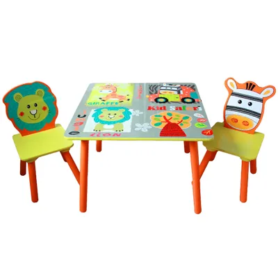 Immagine prodotto di Set di tavolo e sedie per bambini Ginger Home, design SAFARI, legno, sicuro e resistente