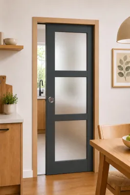 Image de Porte Coulissante Blakeria Vitree RAL7016 H204 x L93 + Système a galandage et kit de finition inclus (serrure)