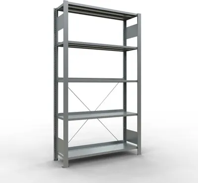 Produktbild von Schulte Büro-Fachbodenregal MULTIplus85 Stecksystem mit Anschlagleiste | Grundregal | Fachlast 85kg | HxBxT 180x100x30cm | 5 Ebenen | Einseitig nutzbar | Verzinkt