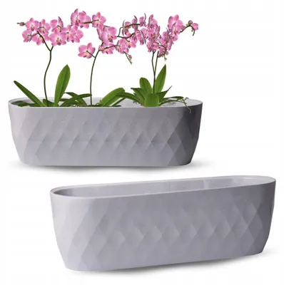 Produktbild von OMAGO Ovaler Pflanztopf mit Unterschale Grau 47cm