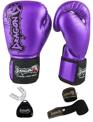 Image de Gants de boxe Dragon pour favelas, comprenant des bandages de boxe et une protection buccale. Idéaux pour le Muay Thai, le kickboxing, le MMA, le sparring et l'entraînement au sac de frappe. Ensemble complet pour les sports de combat