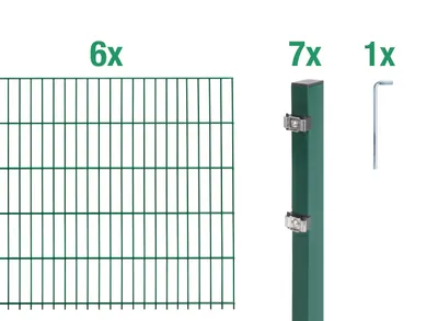Image de Alberts 646431 Doppelstabmattenzaun als 14 tlg. Zaun-Komplettset, grün, Höhe 80 cm, Länge 12 m