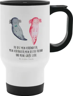 Produktbild von Mr. & Mrs. Panda Thermobecher To Go Axolotl Freundin - Weiß - Geschenk, Molch, Isolierbecher, Becher, Thermotrinkbecher, Lurch, Liebe, Valentinstag, thermosbecher, Paar