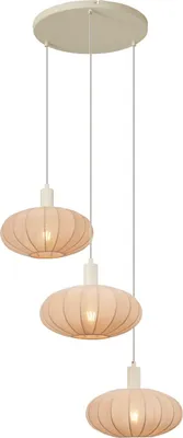 Produktbild von QAZQA - Japandi Japandi-Hängelampe I Pendellampe I Pendelleuchte Beige mit Stoffschirm 3-flammig - Bida I Wohnzimmer I Schlafzimmer - Textil Rund - LED geeignet E27