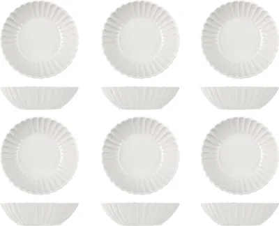 Produktbild von H&H Set mit 6 tiefen Tellern aus weißem Lotus, 18 cm