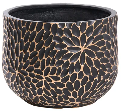 Produktbild von BELIANI Blumentopf Schwarz aus MgO 54 cm Rund Modernes Design Geriffelt Indoor Outdoor Garten Übertopf Pflanzkübel