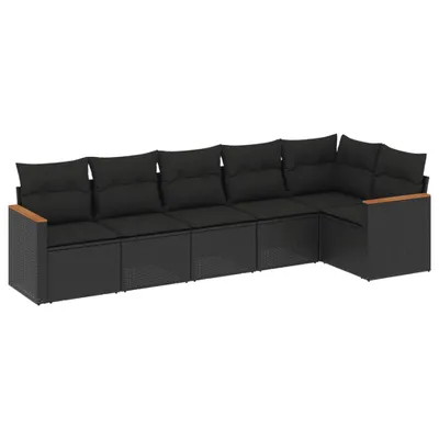 Produktbild von vidaXL 6-tlg. Garten-Sofagarnitur mit Kissen Schwarz Poly Rattan