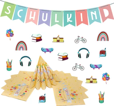 Produktbild von Oblique Unique Schuleinführung Schulanfang Einschulung Deko Set - Schulkind Girlande +Servietten + Konfetti Set