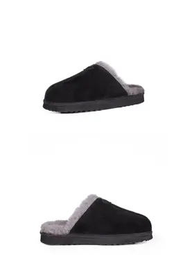 Produktbild von Herren Pantoffeln Slipper aus m  Lammerfell Plüsch Hausschuhe Schwarz Größe 41