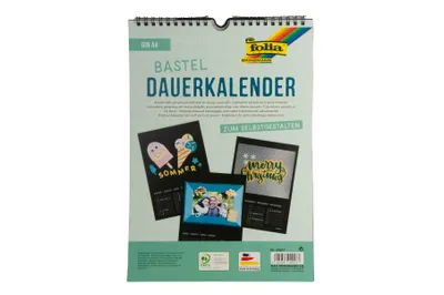 Produktbild von folia® Bastel-Dauerkalender, DIN A4, 13 Blatt, schwarz, Silberdruck