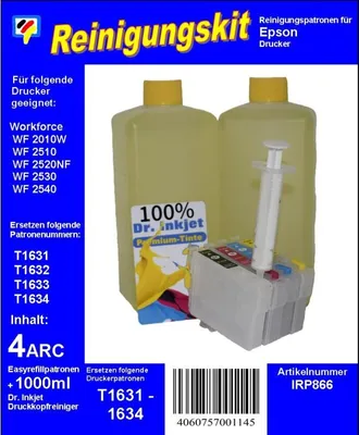 Produktbild von IRP866 - T16 - Dr.Inkjet Druckkopfreinigungspatronen Clean-Multipack mit 1000ml Dr. Inkjet Druckkopfreiniger - einsetzbar für T1621 | T1622 | T1623 | T1624 | T1631 | T1632 | T1633 | T1634