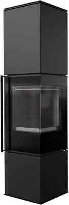 A black freestanding stove shown from a three-quarter angle against a white background.