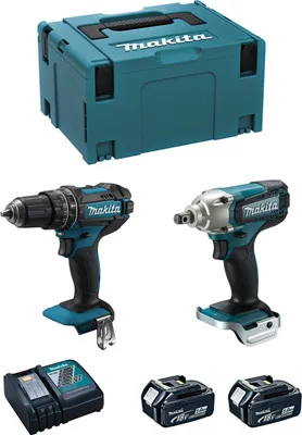 Produktbild von MAKITA Kit MK216RTJ (DHP482 + DTW190 + 2 x 5,0 Ah + DC18RC + MAKPAC 3)