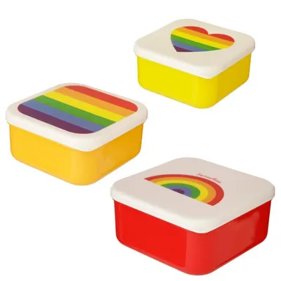 Produktbild von Snack Box 3er Set Regenbogen Lunchbox Brotdose Kunststoff ca.11,5x11,5x5,5cm (große Box)