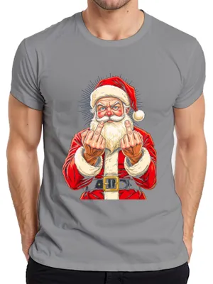 Produktbild von Frecher Weihnachtsmann Mittelfinger Sarkastisch Lustig Geschenk Herren T-Shirt, Grau, 3XL