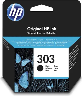 The image shows the packaging of an HP 303 black ink cartridge.