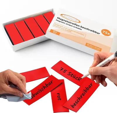 Produktbild von ECENCE 75 Magnetstreifen beschreibbar - 60x20mm Rot - zuschneidbare Haftstreifen - abwischbare Magn