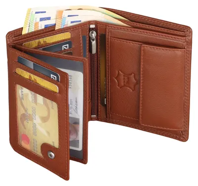 Produktbild von Leder Geldbörse Herren Portemonnaie RFID Hochformat Geldbeutel Echtleder (9900) Cognac