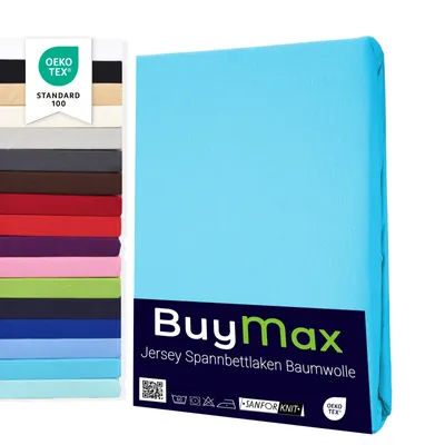 Produktbild von Spannbettlaken Jersey Spannbetttuch 100% Baumwolle Größe 200x200 cm Farbe Türkis