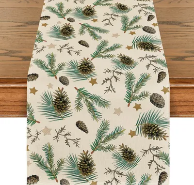 Zdjęcie produktu dla Świąteczny bieżnik na stół z gwiazdkami i szyszkami, w przytulnym brązowym kolorze, 40 x 100 cm