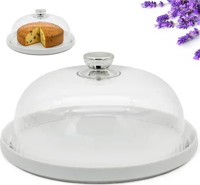 Zdjęcie produktu dla Talerz z Kloszem Porcelanowy Okrągły Patera Zestaw do Serwowania Ciast 25cm