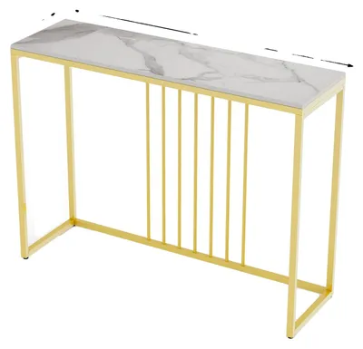 Immagine prodotto di Tavolino consolle, piano in marmo, robuste gambe in metallo, 100x30x78,5 cm, bianco
