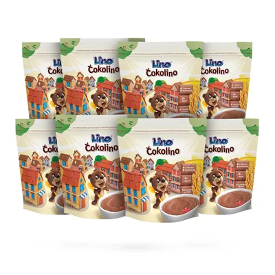 A group of Lino Čokolino product packages arranged in a grid.
