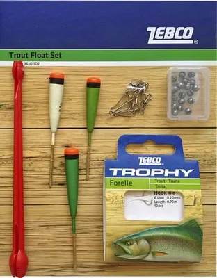 Produktbild von Zebco Posenset für Forellenangler mit 3 Posen, Hakenlöser, 5 Wirbel, Schrotbleie, 10 Haken Gr.8, Vorfach 70cm, 0,20mm Schnur