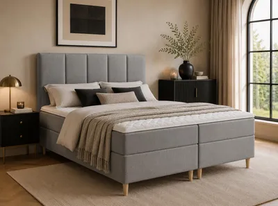 Produktbild von MODERN ROOM Boxspringbett mit Bettkasten LAVON 120x200 cm H3 geflechtes Stoff Polsterbett Matratze Topper Doppelbett Bett für Schlafzimmer, hellgrau, KI-generiertes Bild