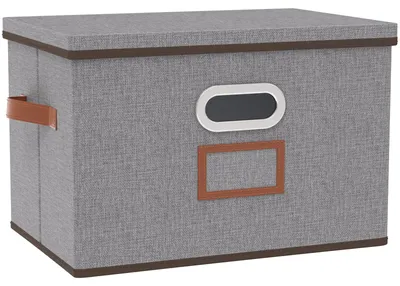 Produktbild von Aufbewahrungsbox, faltbare Stoffbox mit Etikettentasche, Aufbewahrungskorb mit Deckel, geeignet für Schränke und Regale, 45 x 30 x