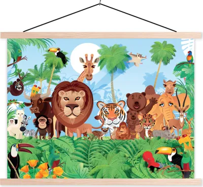Produktbild von MuchoWow® Textilposter Tropisch - Tiere - Natur - Junge - Kind - Kind 60x45 cm mit holzfarbenen Rahmen - Bild