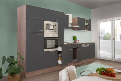 Produktbild von Küche Küchenzeile Küchenblock Einbauküche Eiche York Grau Oliver 370 cm Respekta