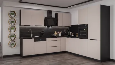 Produktbild von Winkelküche ARONA 280x270 cm Küchenzeile Eckküche Küche Kaschmir beige + Schwarz