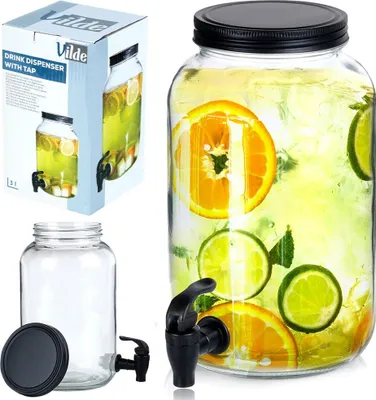 Produktbild von Vilde Glaskrug Getränkespender Zapfhahnflasche Glasspender mit Getränkehahn aus Glas 3 L