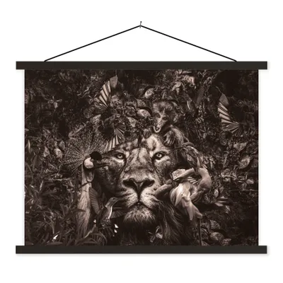 Produktbild von MuchoWow® Textilposter Wilde Tiere - Afrika - Schwarz - Weiß 150x113 cm mit schwarzem Rahmen - Wohnzimmer