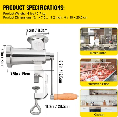 Image de Hachoir à viande VEVOR Manuel Acier inoxydable 5/8mm Machine à saucisses Manivelle Aides culinaires
