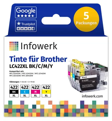Immagine prodotto di NUOVO: Infowerk Cartucce d'inchiostro per Brother LC422XL, Multipack (BK/C/M/Y), 5 pezzi