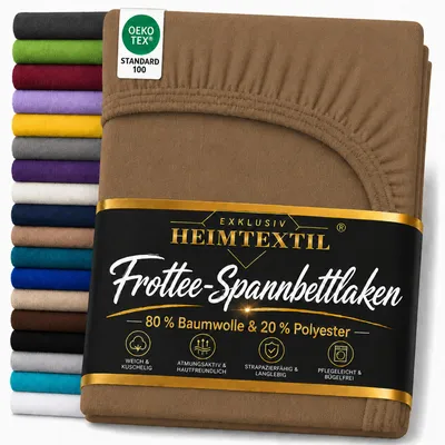 Produktbild von EXKLUSIV HEIMTEXTIL Frottee Spannbettlaken Rundumgummizug Marke 140 x 200 cm Schokobraun 80% Baumwolle 20% Polyester Bed-Sheet Bettlaken Spannbetttuch Topper Leinentuch