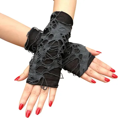 Imagen del producto de Guantes sin dedos para mujer, color , estilo desgastado, talla única, ideales para looks góticos y cosplay