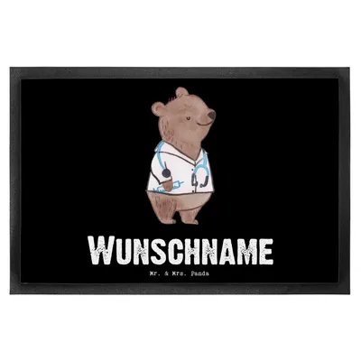 Produktbild von Mr. & Mrs. Panda 40 x 60 cm Personalisierte Fußmatte Arzt mit Herz - Schwarz - Personalisierte Geschenke, Geschenk, Wunschnamen, Arztpraxis, Hausarzt, Doktor, Dankeschön