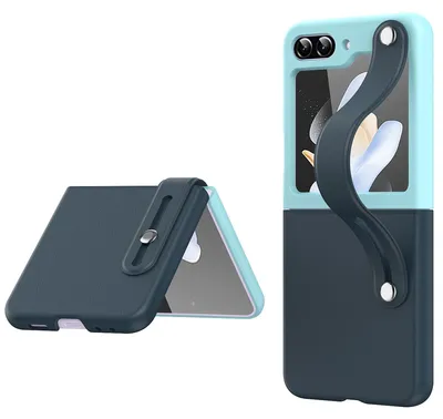 Image de Étui pliable en deux parties pour Samsung Galaxy Z Flip5 avec dragonne, H-Bleu / D-Bleu