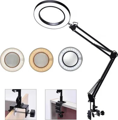 Obrázek produktu pro USB LED lupa - Stolní lupa - 5x zvětšení - Napájení přes USB - Ohebné rameno 33 cm - Skládací - Se stojanem