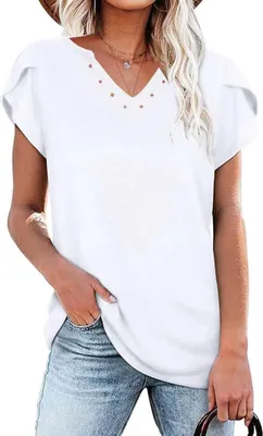Produktbild von Atmungsaktives Damen V-Ausschnitt Kurzarm T-Shirt Casual Weiß XL