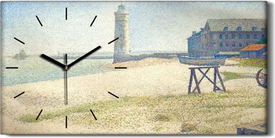 Produktbild von Dekor Leinwand Uhr Wandbilder Geräuschlos 60x30 Der Leuchtturm von Honfleur - schwarze Hände