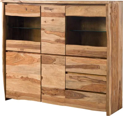 Produktbild von MASSIVMOEBEL24 Highboard Sheesham 166x48x145 natur lackiert / sandgestrahlt PURE SHEESHAM #200