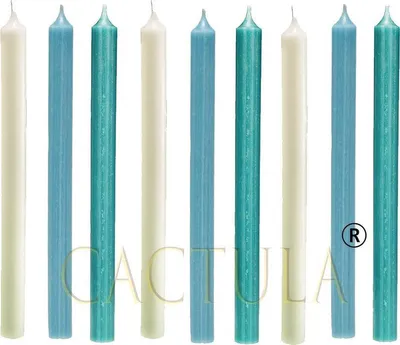 Produktbild von Cactula Lange Tischkerzen 28 cm, 9er-Set – Mandelblüte, inspiriert von Van Gogh – Champagner, Hellblau & Türkis