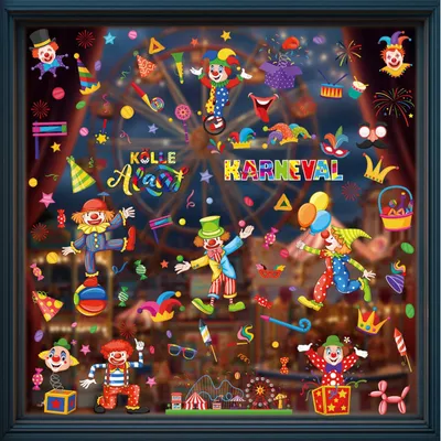 9-teiliges Set Fensteraufkleber Karneval Clown-Sticker