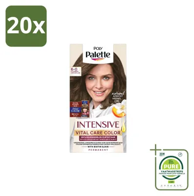 Immagine prodotto di 20 confezioni di tintura per capelli Poly Palette Vital Care, tonalità 6-0 (biondo chiaro), contenimento 115 ml, confezione grande, 20 pezzi